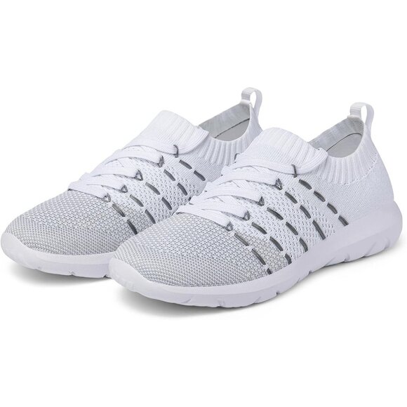 Women White  Running Breathable Knitting flexible Mesh Sports Shoes Sneakers - Picture 2 of 7